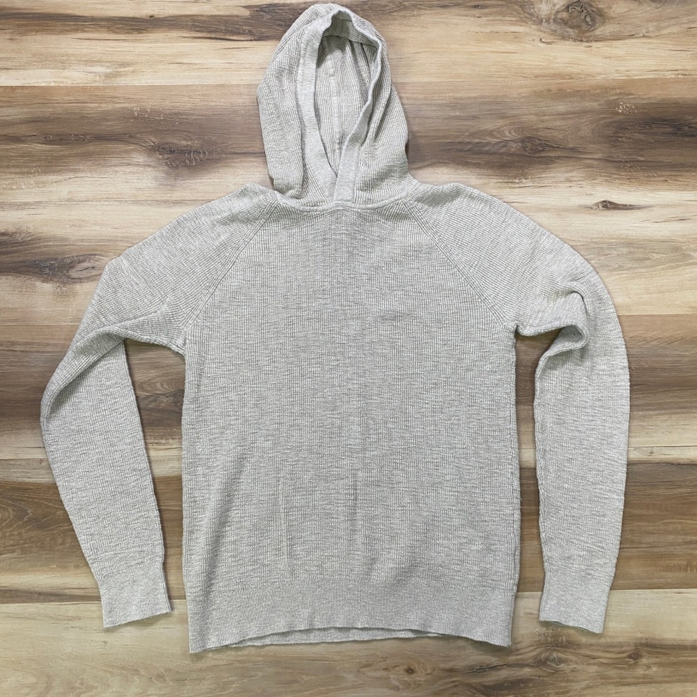 Banana Republic Hoodie S Organic Cotton Waffle Knit Raglan Pullover Gray Sweater